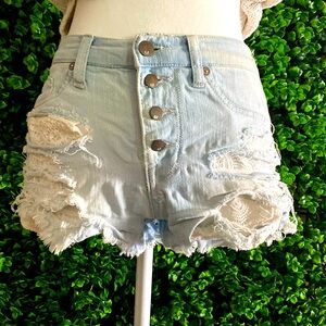 Ripped Jean High Rise Shorts with lace pockets